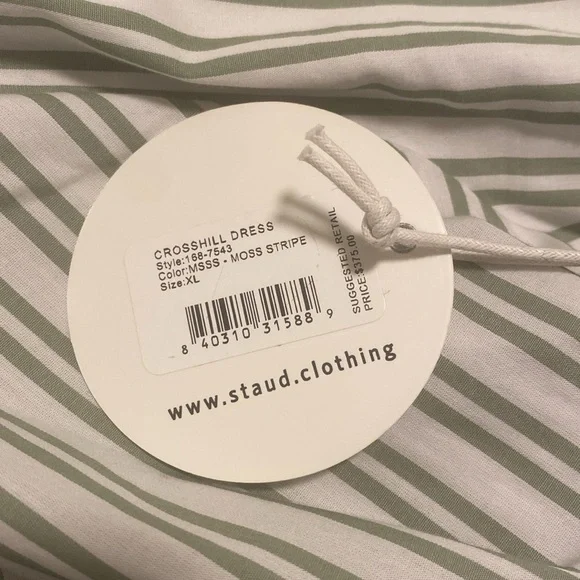 STAUD Striped Long-Sleeve Midi Dress in White and Gray - Picture 9 of 11